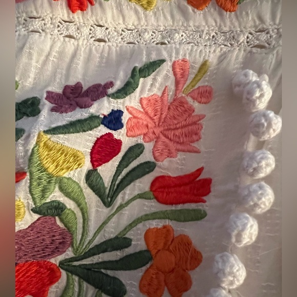 Anthropologie Vanessa Virginia Embroidered Cotton Pom Pom Peasant Top - Sz 2 - Picture 11 of 14
